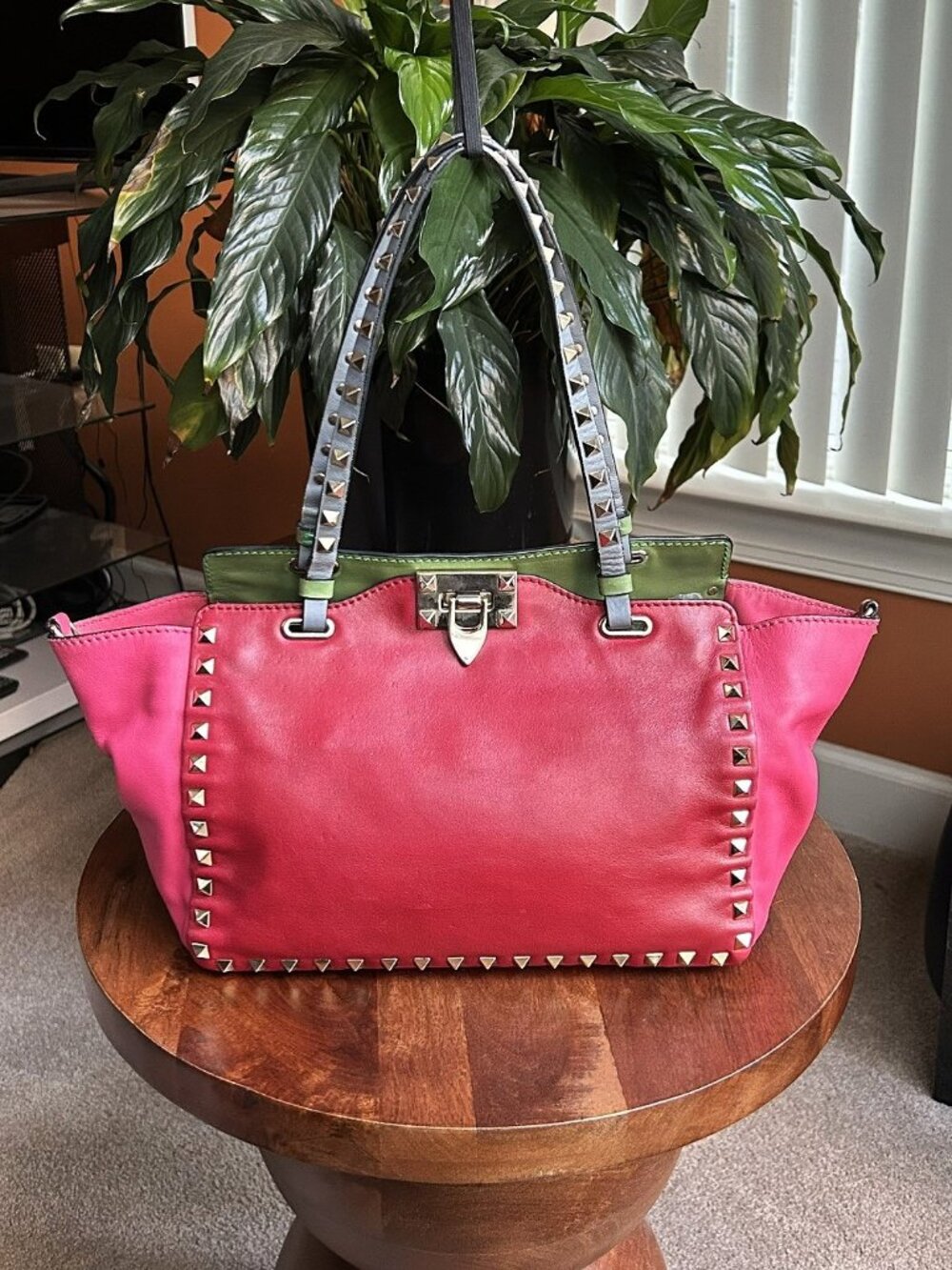 VALENTINO GARAVANI Vitello Small Rockstud Tote, Tri-Color